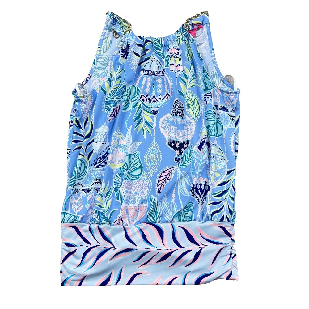 LILLY PULITZER Bowen Blue Peri Lapis Lantern Gold Chain Neck Halter Top SZ XS